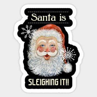 Retro Santa Face Sleighing It! Sticker